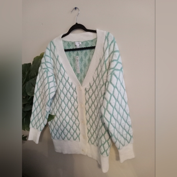 Asos Topshop knitted diamond cardi in ivory and green Size 4-6 - Picture 7 of 13